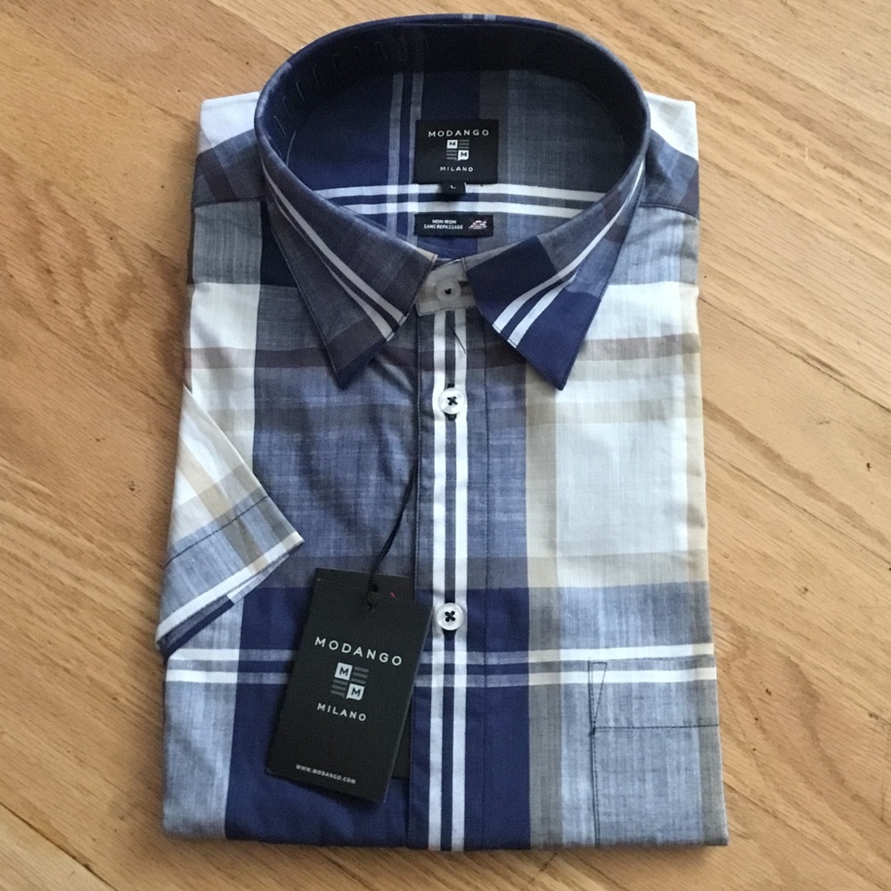 Men's Blue Plaid Short-Sleeve Shirt